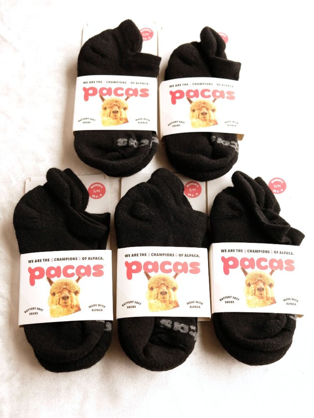 NIB Pacas Alpaca Wool Socks, hi-performance, low-cut, set of 5 pairs, S/M, Black